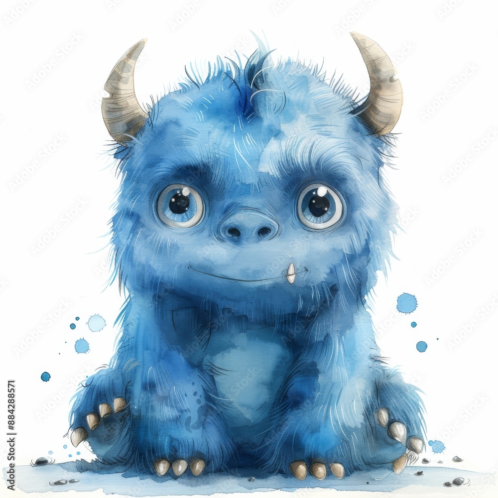 One monster in kids nursery style in aquarel style fo nursery design, isolated on white backgroynd. Generative AI One monster in kids nursery style in aquarel style fo nursery design, isolated on white backgroynd. Generative AI