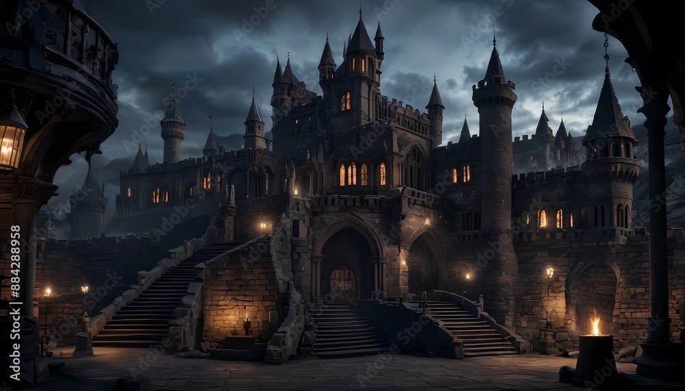 Fototapeta premium Gothic castle dungeon, dark and creepy background, hyper detail. Generative AI, Generative, AI
