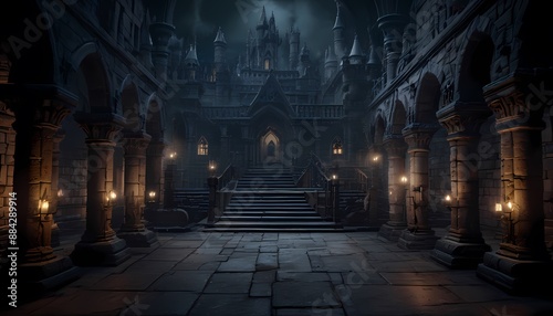 Gothic castle dungeon, dark and creepy background, hyper detail. Generative AI, Generative, AI