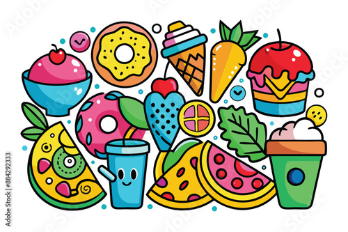 Foods doodles hand drawn sketchy vector symbols and objects