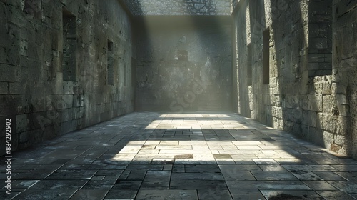 Realism of Digital Fortress with Encrypted Stone Walls and Mysterious Hallway