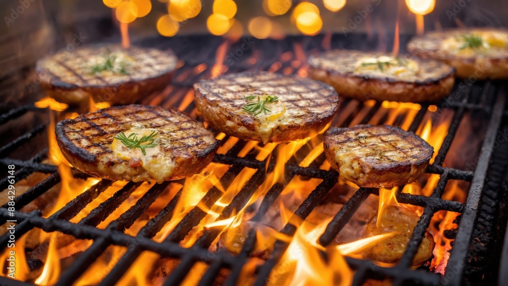 olden sunset with food on a grill, highly detailed, high budget, bokeh lens olden sunset with food on a grill, highly detailed, high budget, bokeh lens
