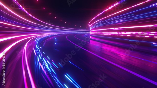 Vibrant neon light trails captured in motion, ideal for dynamic and futuristic visuals. 