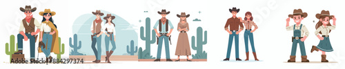 vector set of cowboy kids