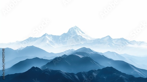 Rocky mountains, snow-capped peaks, clear skies, minimal Watercolor style