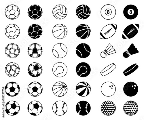 Sport balls set icons in solid and outline, sports ball collection