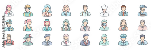 Different professions avatars icons set, Included icons as accountant, chef, teacher, doctor and more symbols collection, logo isolated vector illustration