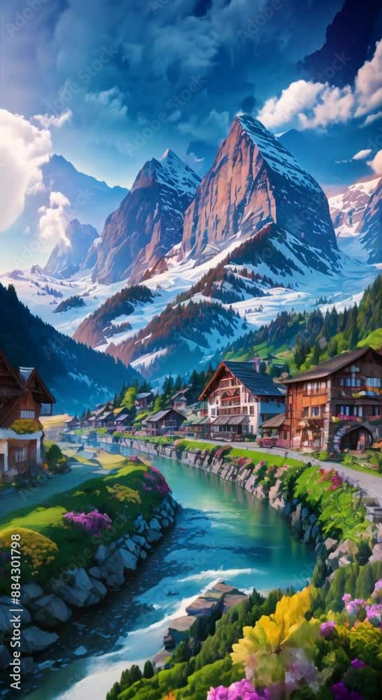switzerland landscape with lake and mountains, small rural town, moody and chill vibes, good lighting, swiss village switzerland landscape with lake and mountains, small rural town, moody and chill vibes, good lighting, swiss village