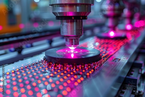 Silicon die being extracted from semiconductor wafer, computer chip manufacturing, semiconductor packaging process. Generative AI