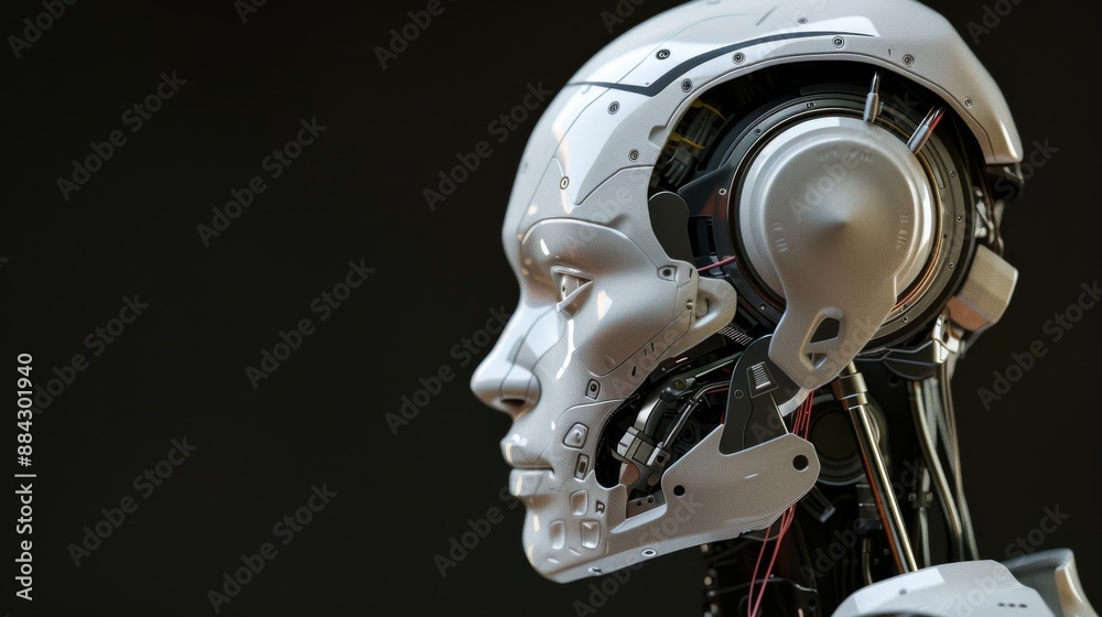 Fototapeta premium Human-like robotic head displaying artificial intelligence features