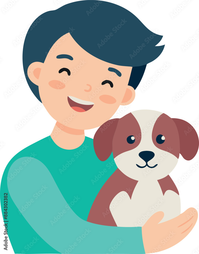 Illustration of a happy boy smiling while holding a cute puppy in his arms, radiating joy and friendship. Illustration of a happy boy smiling while holding a cute puppy in his arms, radiating joy and friendship.