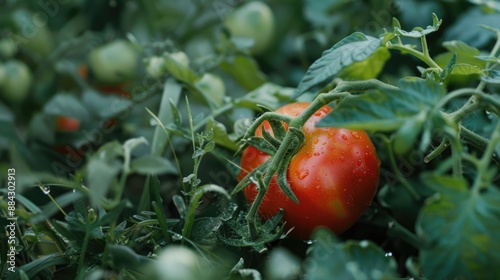 Homegrown Red Fresh Tomato In A Garden photo