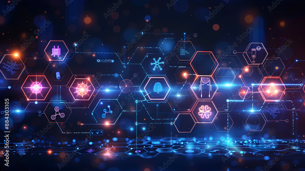 Fototapeta premium Futuristic Hexagonal Framework Showcasing Advancements in Telemedicine