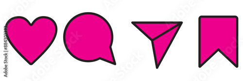Social network icons. Like, comment, share and save icons. Social media functional icons. Vector illustration
