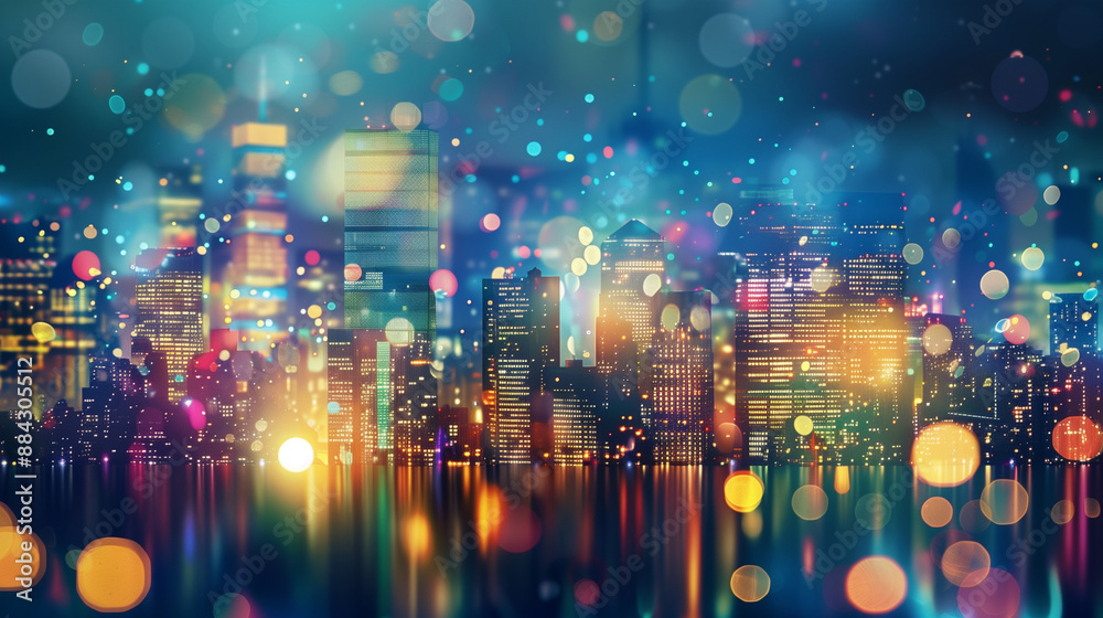 Fototapeta premium Sparkling cityscape with illuminated skyscrapers and vibrant nightlife