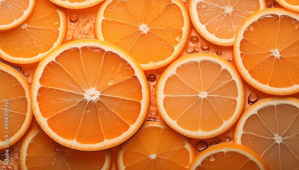 orange slices with water drops, top view.
orange slices with water drops, top view.