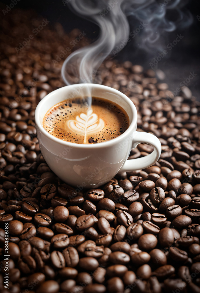 Fototapeta premium Cup of coffee and coffee beans