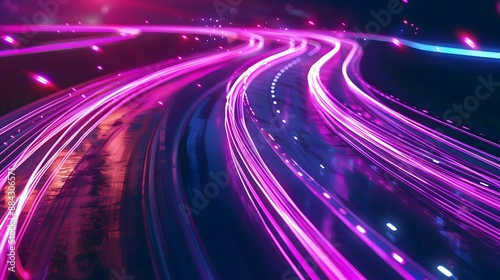 Vibrant neon light trails captured in motion, ideal for dynamic and futuristic visuals. 