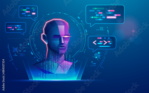 concept of chatbot technology, graphic of artificial intelligence assistant  talk application