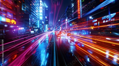 Wallpaper Mural Vibrant neon light trails captured in motion, ideal for dynamic and futuristic visuals.  Torontodigital.ca