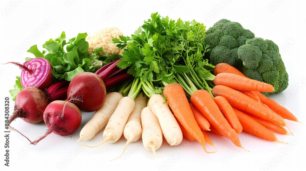 A variety of root vegetables, such as carrots, beets, and sweet potatoes, arranged on a transparent background to showcase their earthy tones and textures. A variety of root vegetables, such as carrots, beets, and sweet potatoes, arranged on a transparent background to showcase their earthy tones and textures.