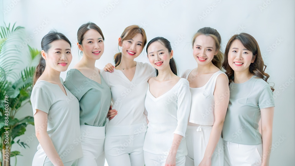 Smiling Group of asian ladies holding hands Smiling Group of asian ladies holding hands