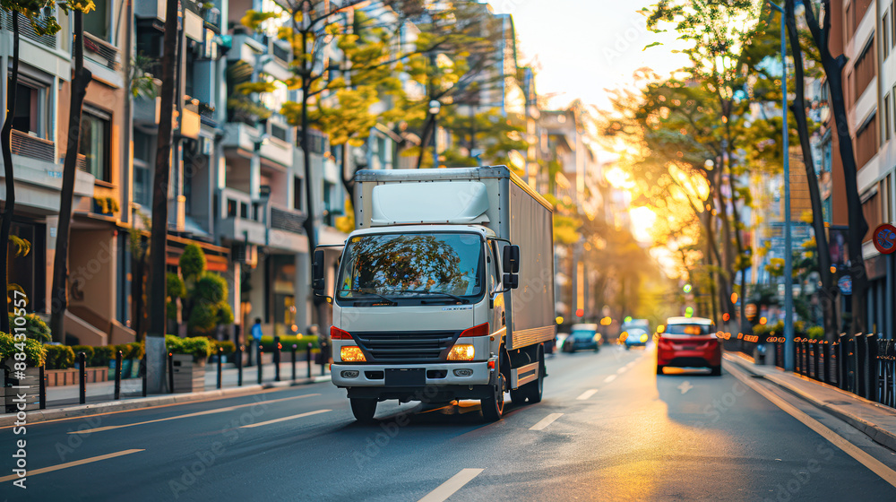 Obraz premium Delivery truck with retail cargo, showcasing logistics and commerce