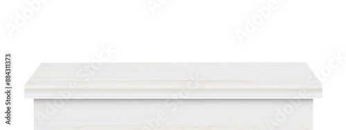Wood white table perspective view, kitchen top made of brown timber, wooden surface of desk on transparent background. Tabletop interior . Vector