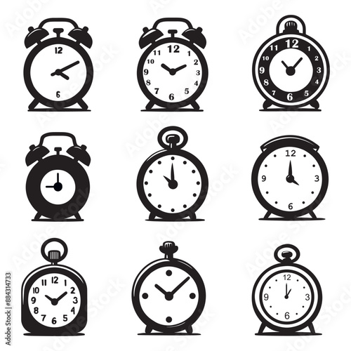 Clock icon set. isolated on white, vector Illustration