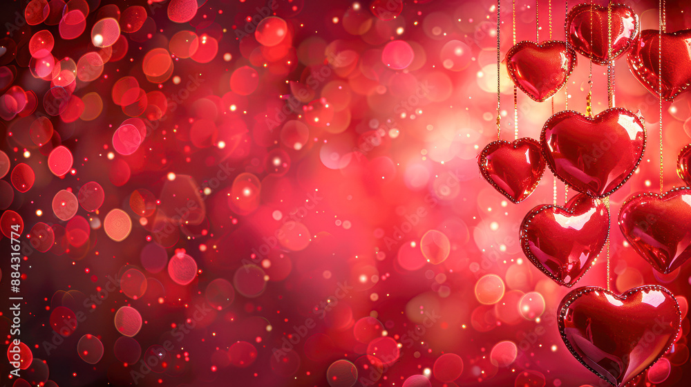 Happy Valentine's Day banner with shiny red hearts and light effects Happy Valentine's Day banner with shiny red hearts and light effects