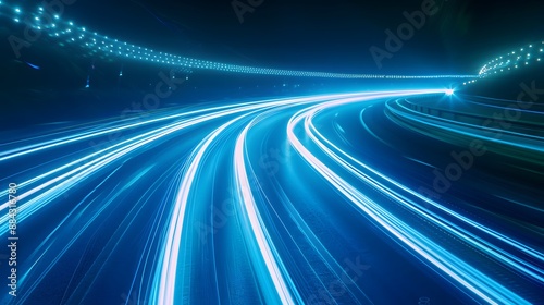 Vibrant electric blue light trails in motion, perfect for dynamic and tech-themed visuals.  © Farid