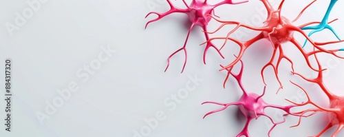Illustrated neurons transmitting positive signals, transmission, brain health and wellness