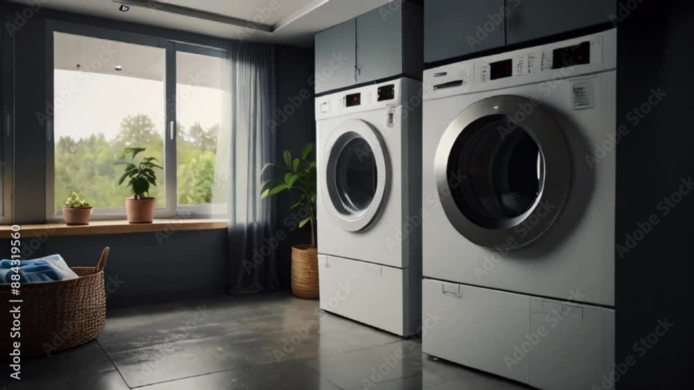 modern laundry room with two washing machines modern laundry room with two washing machines