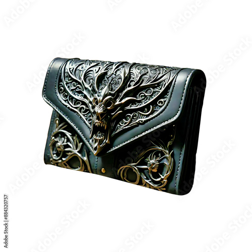 Custom dark punk rock wallet with metallic skull design photo