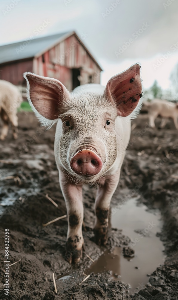 A cute piglet standing in a muddy farmyard, capturing the essence of rural life and farm animals, perfect for themes of agriculture, nature, and childhood. A cute piglet standing in a muddy farmyard, capturing the essence of rural life and farm animals, perfect for themes of agriculture, nature, and childhood.