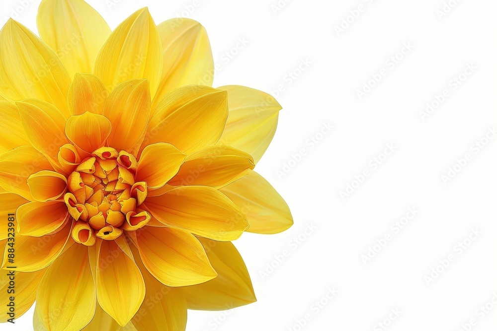 Yellow minimalist flower on white background, focus on center, perfect for text overlay Yellow minimalist flower on white background, focus on center, perfect for text overlay