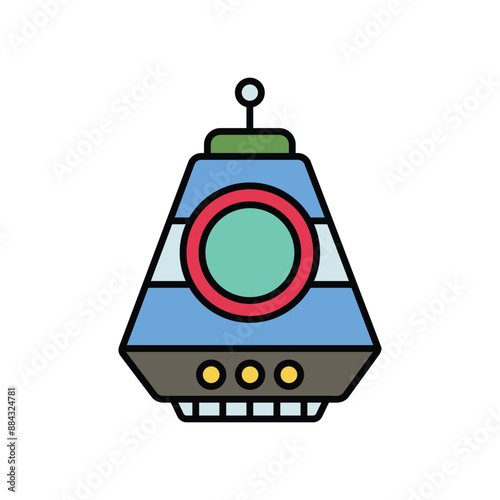 space capsule color line icon with white background vector stock illustration