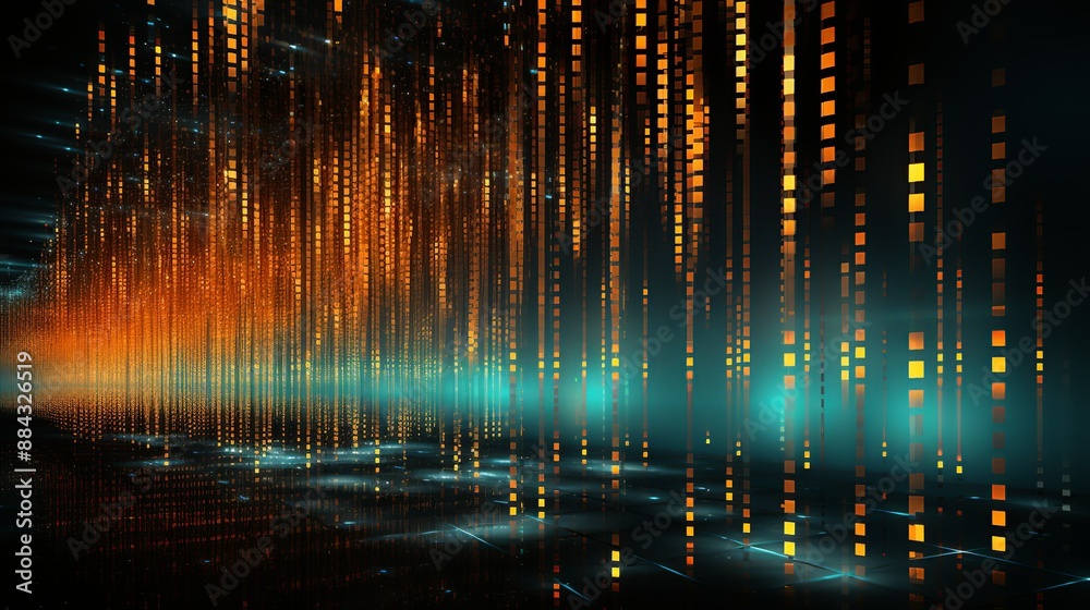 Fototapeta premium Binary code streaming across a dark backdrop, representing the backbone of cybersecurity protocols. Painting Illustration style, Minimal and Simple,