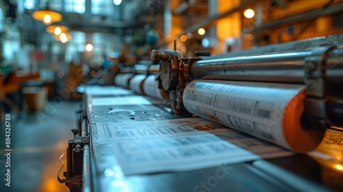 Tabletop paper printer in action. photo