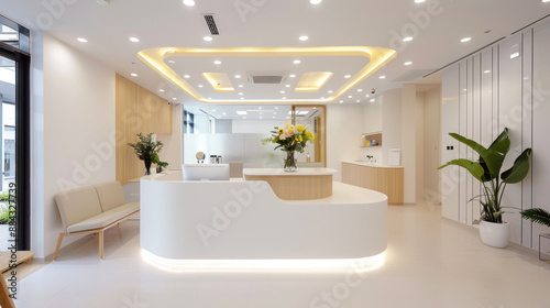Luxury beauty and nail salon reception room with yellow ornament interior