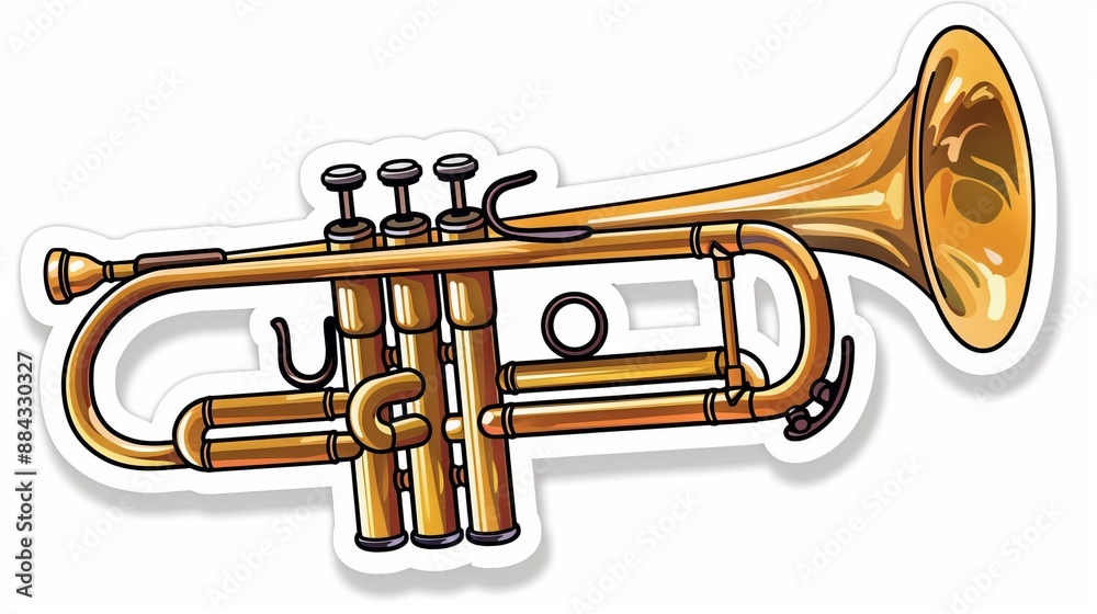 Obraz premium An artistic and detailed illustration featuring a side-view of a golden trumpet, emphasizing its valves and structure, suitable for music-related designs and education.