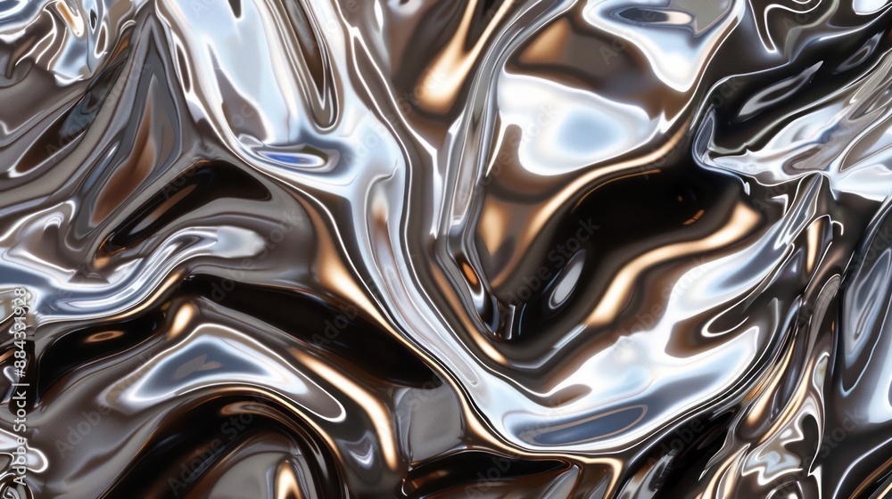 An abstract image showcasing fluid metallic surfaces with dynamic, wave-like patterns reflecting light, capturing a sense of movement and modern art aesthetics. An abstract image showcasing fluid metallic surfaces with dynamic, wave-like patterns reflecting light, capturing a sense of movement and modern art aesthetics.