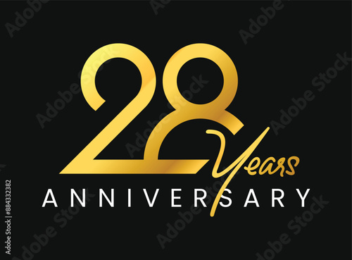 28 Th Anniversary Numbers Modern Typography Gold Concept Logo. 28 Years Logotype. 28 Years Celebration Design Template. Vector Illustration