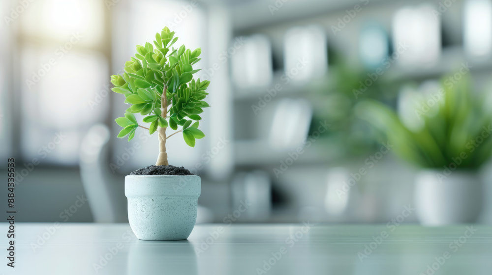 Corporate meeting for carbon neutrality with innovative solutions, copy space, object focus, deep depth of field.