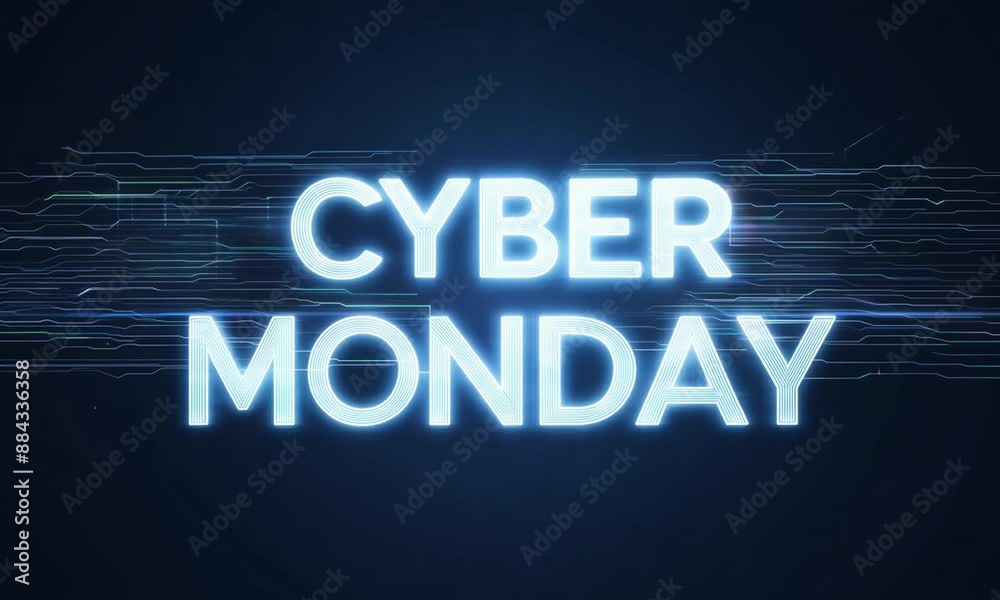 Cyber Monday is a day for online shopping. A large, blue sign that reads Cyber Monday. The sign is surrounded by a dark background, which emphasizes the bright blue text Cyber Monday is a day for online shopping. A large, blue sign that reads Cyber Monday. The sign is surrounded by a dark background, which emphasizes the bright blue text