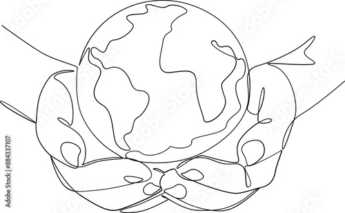 Earth globe one line art illustration