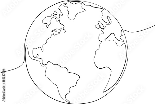 Earth globe one line art illustration