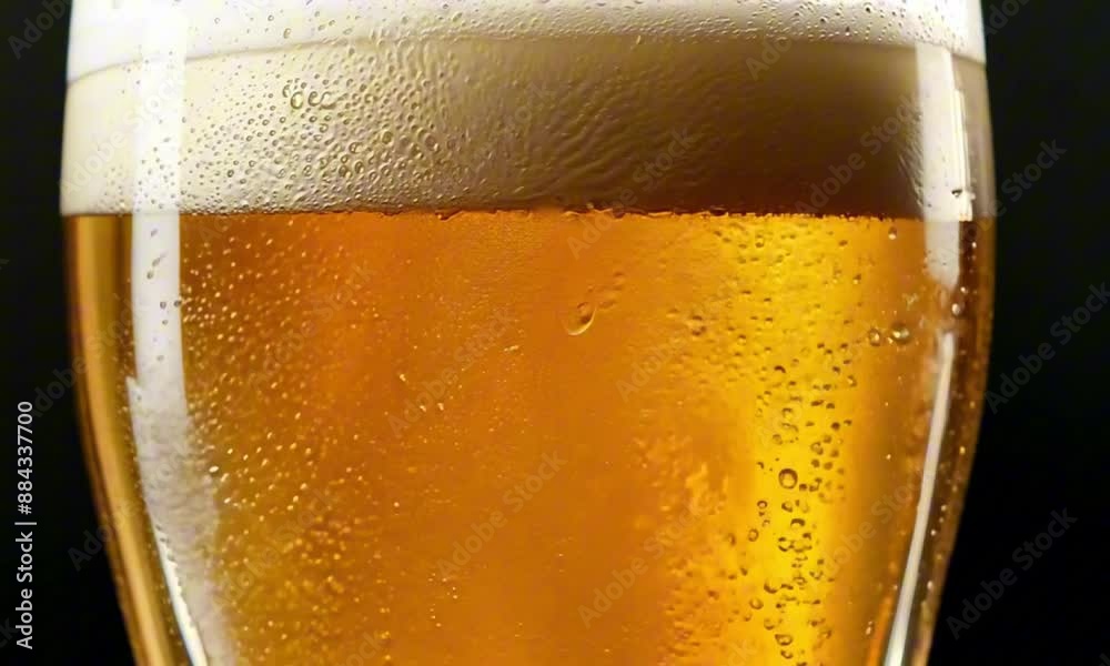 Fresh beer in a large glass with subtle backlighting and mist on a dark backdrop Fresh beer in a large glass with subtle backlighting and mist on a dark backdrop