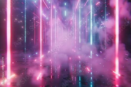 Futuristic Glowing Laser Light Corridor with Foggy Smoke