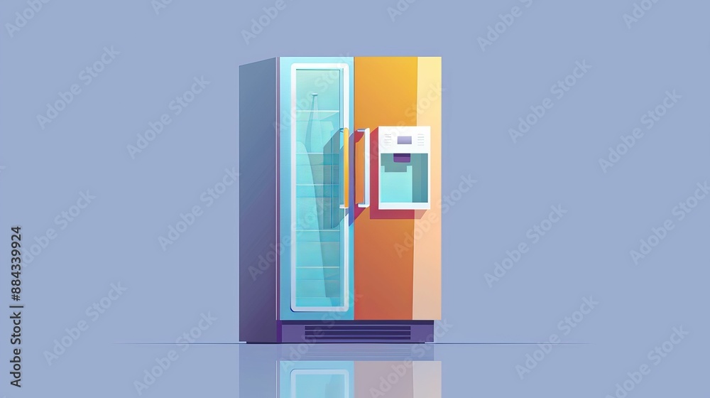 Smart Refrigerator flat design, side view, tech-savvy theme, animation, Split-complementary color scheme Smart Refrigerator flat design, side view, tech-savvy theme, animation, Split-complementary color scheme